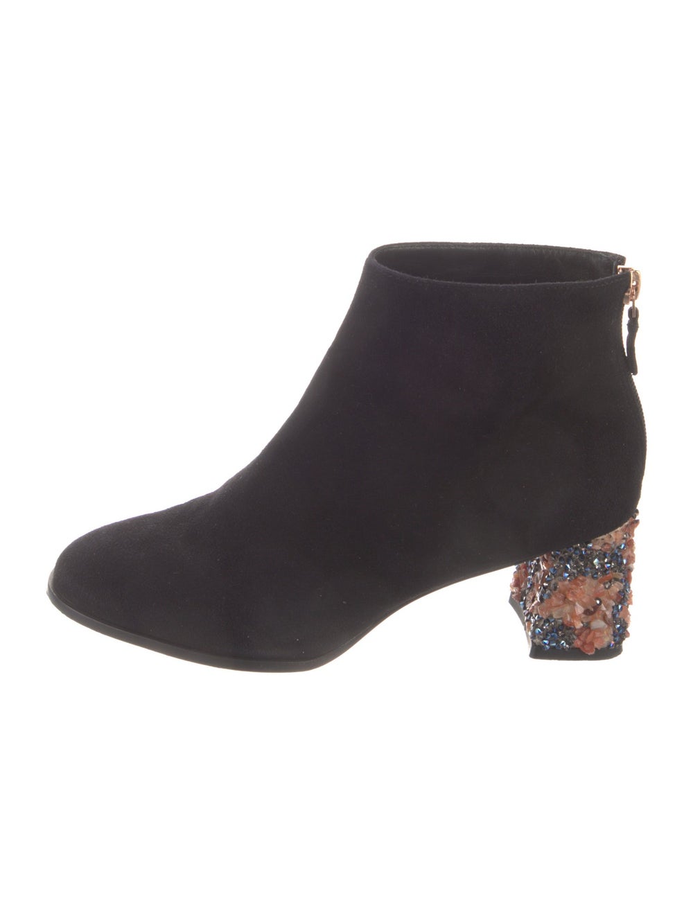 Sophia Webster Suede Ankle Boots Black Beaded & Crystal Accents Round-Toes Platform Concealed