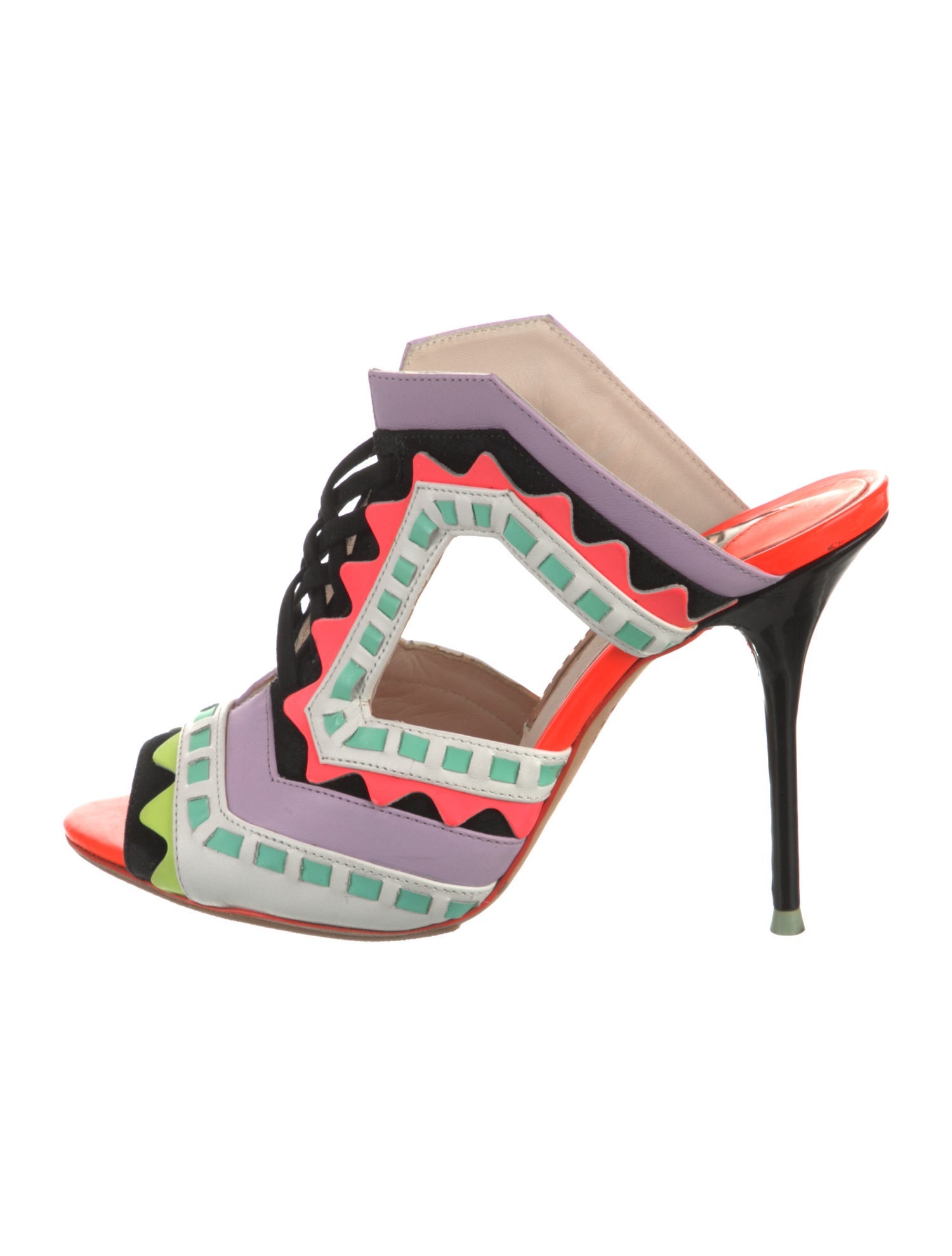 Sophia Webster Leather Colorblock Pattern Mules