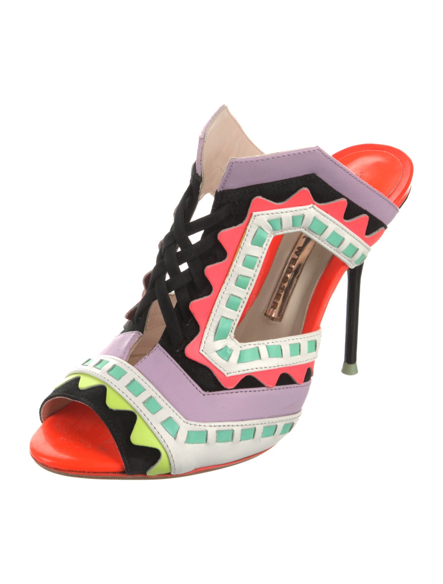 Sophia Webster Leather Colorblock Pattern Mules