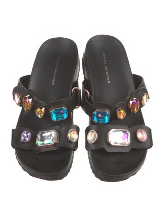 Sophia Webster Leather Crystal Embellishments Slides