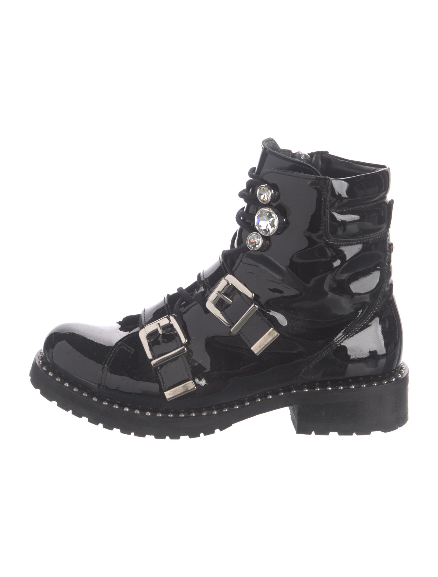 Sophia Webster Patent Leather Crystal Embellishments Combat Boots