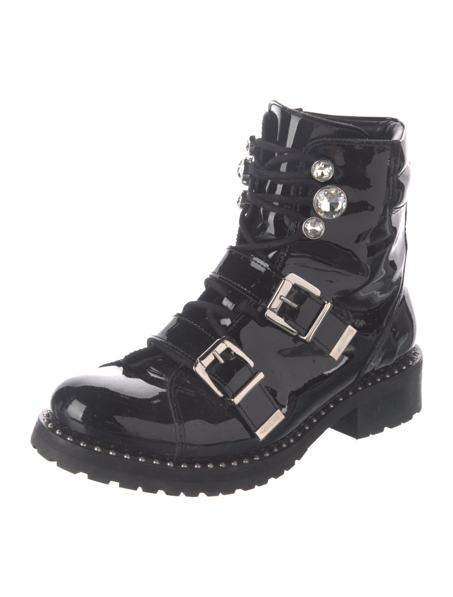 Sophia Webster Patent Leather Crystal Embellishments Combat Boots