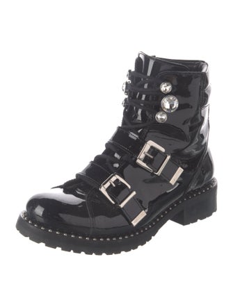 Sophia Webster Patent Leather Crystal Embellishments Combat Boots