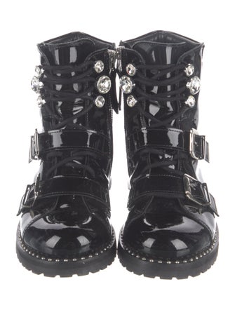 Sophia Webster Patent Leather Crystal Embellishments Combat Boots