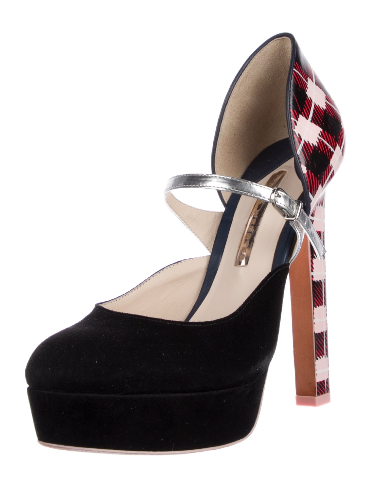 Sophia Webster Suede Plaid Print D'Orsay Pumps
