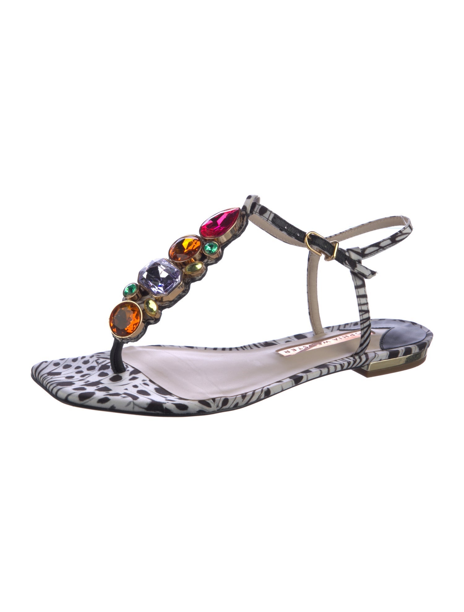 Sophia Webster Satin Printed T-Strap Sandals