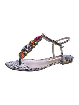 Sophia Webster Satin Printed T-Strap Sandals