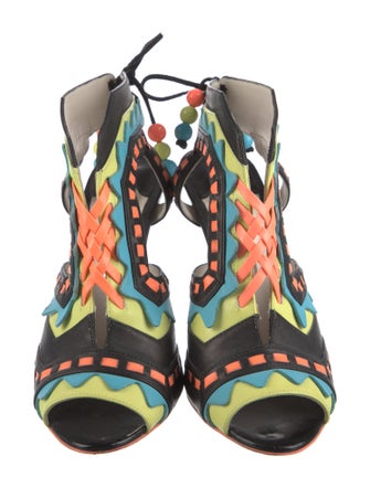 Sophia Webster Leather Printed T-Strap Pumps