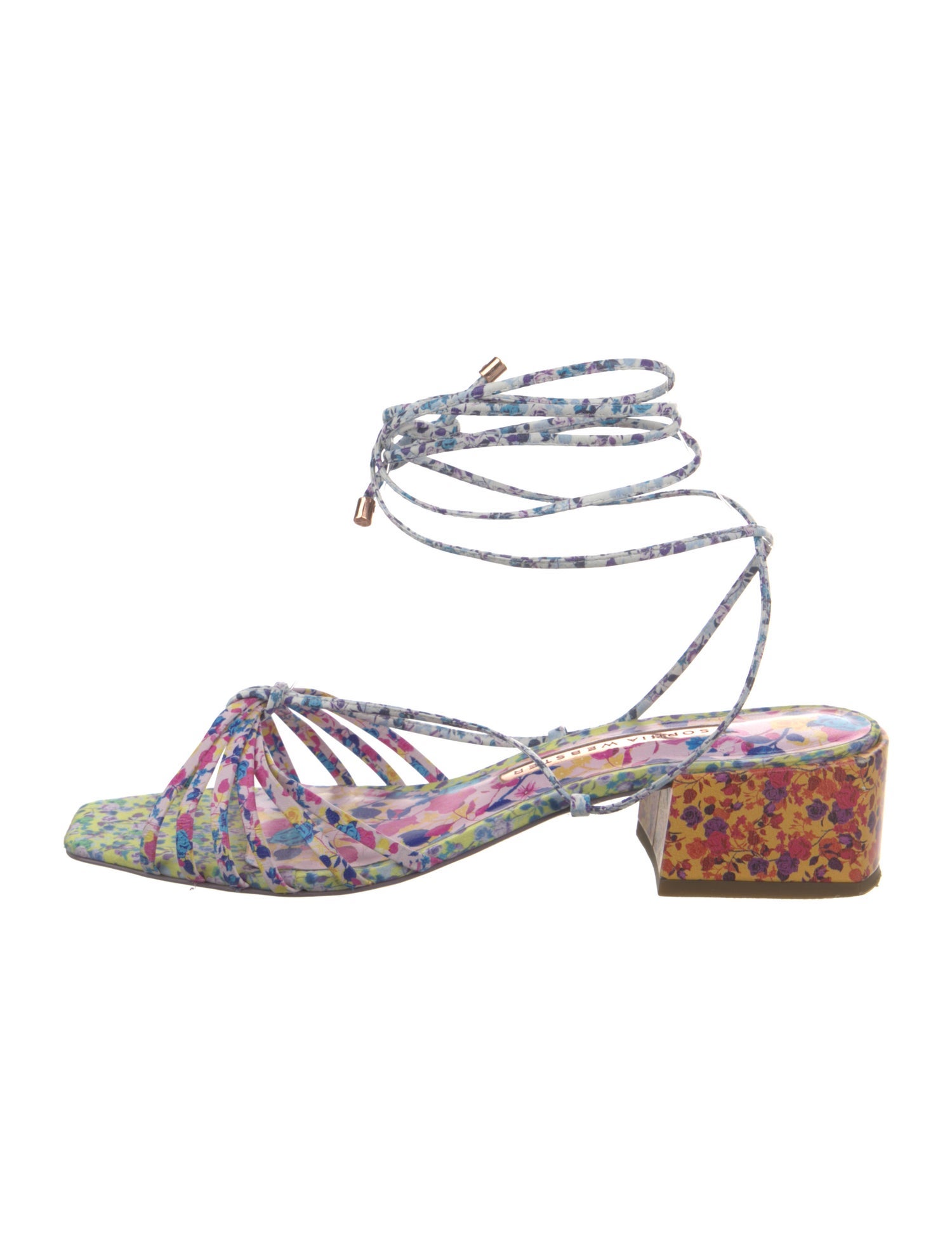 Sophia Webster Leather Floral Print Gladiator Sandals