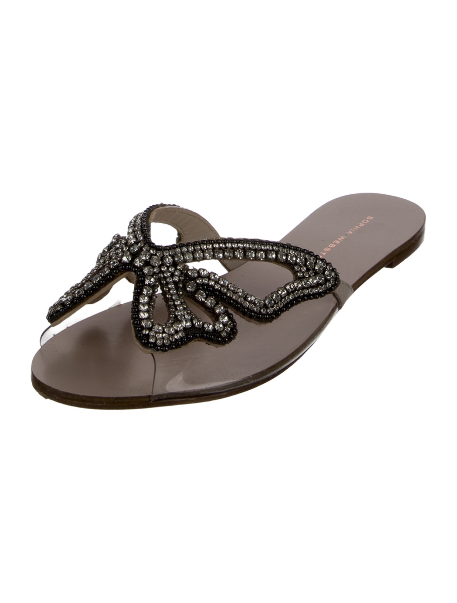 Sophia Webster Leather Crystal Embellishments Slides