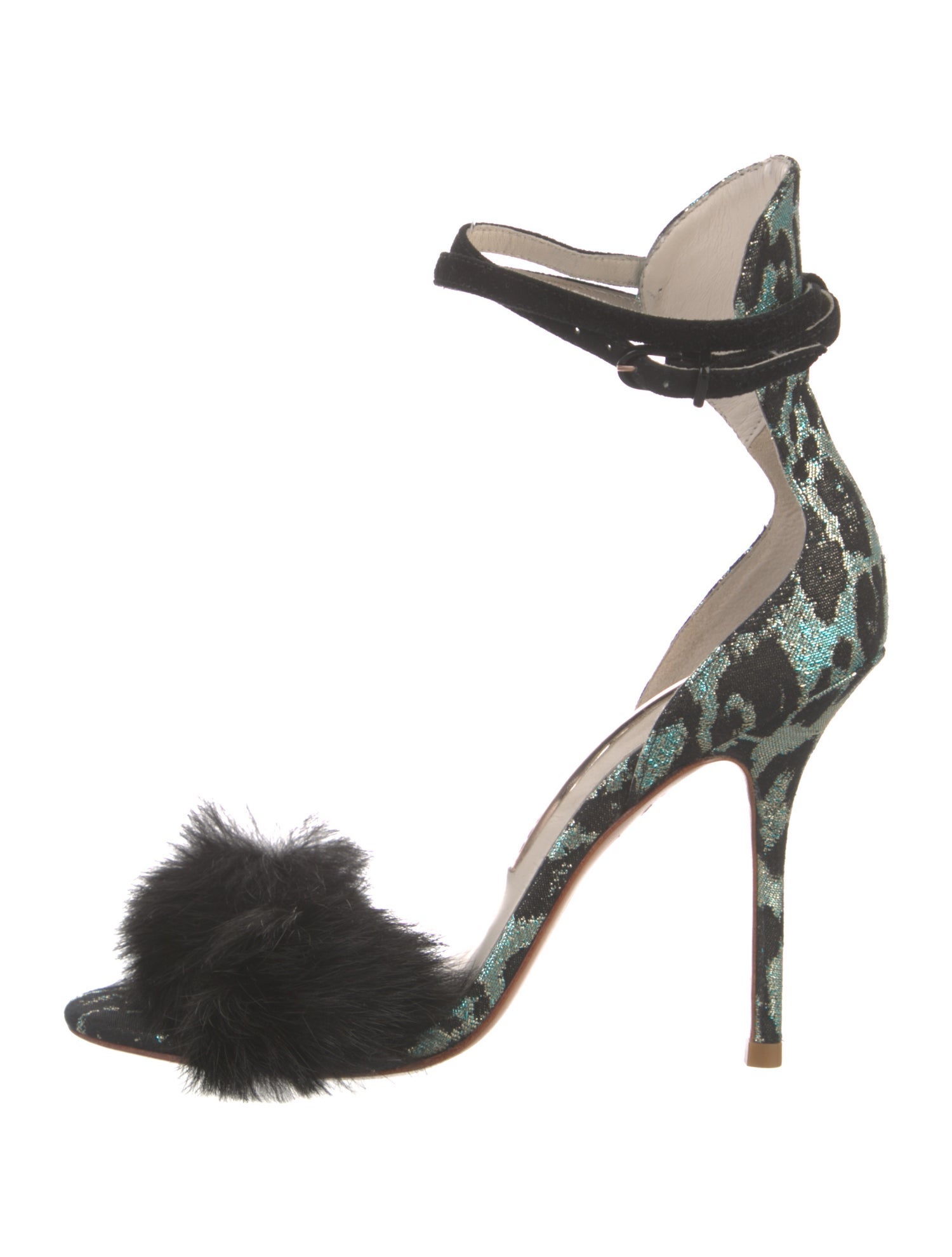 Sophia Webster Leather Fur Trim Sandals