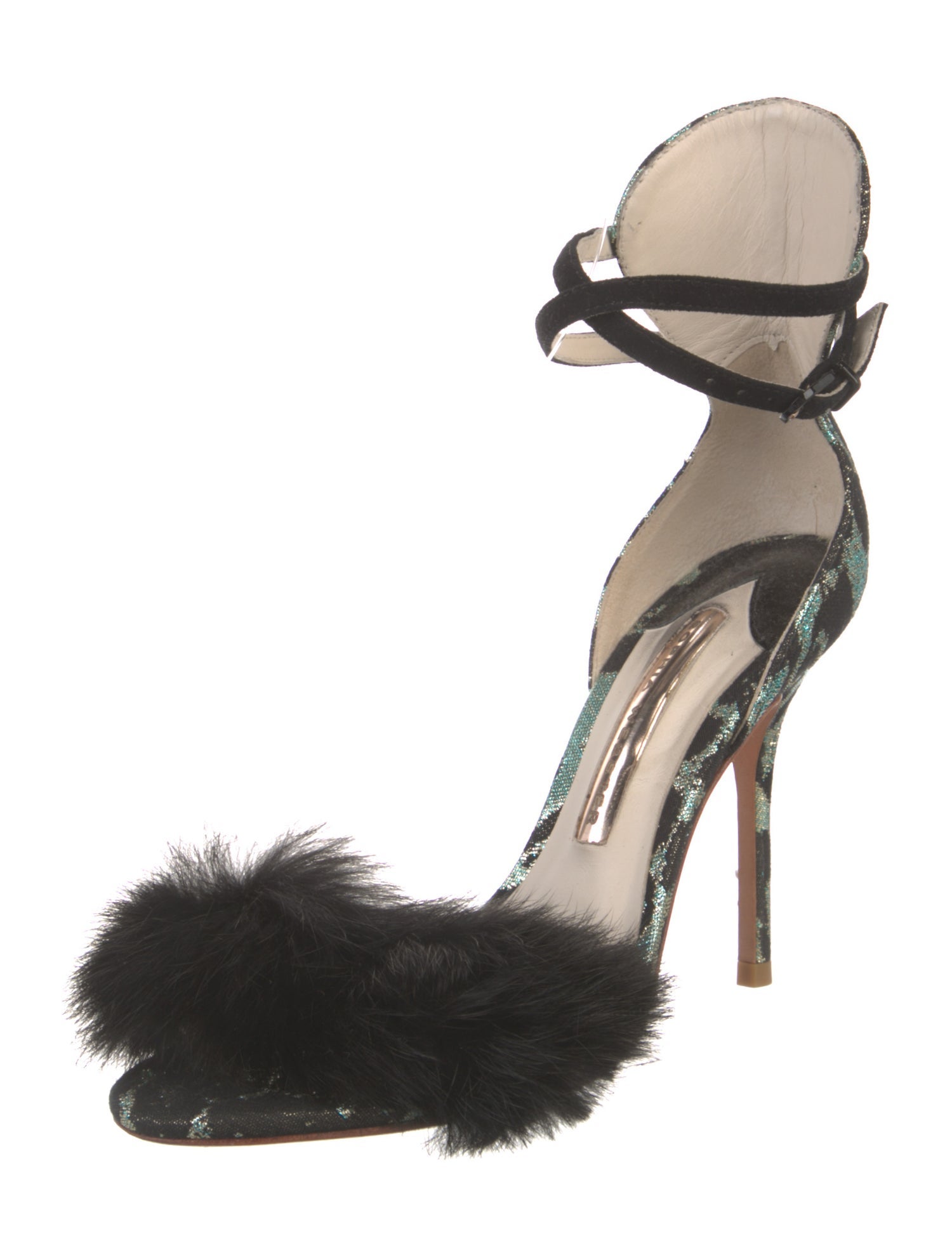 Sophia Webster Leather Fur Trim Sandals