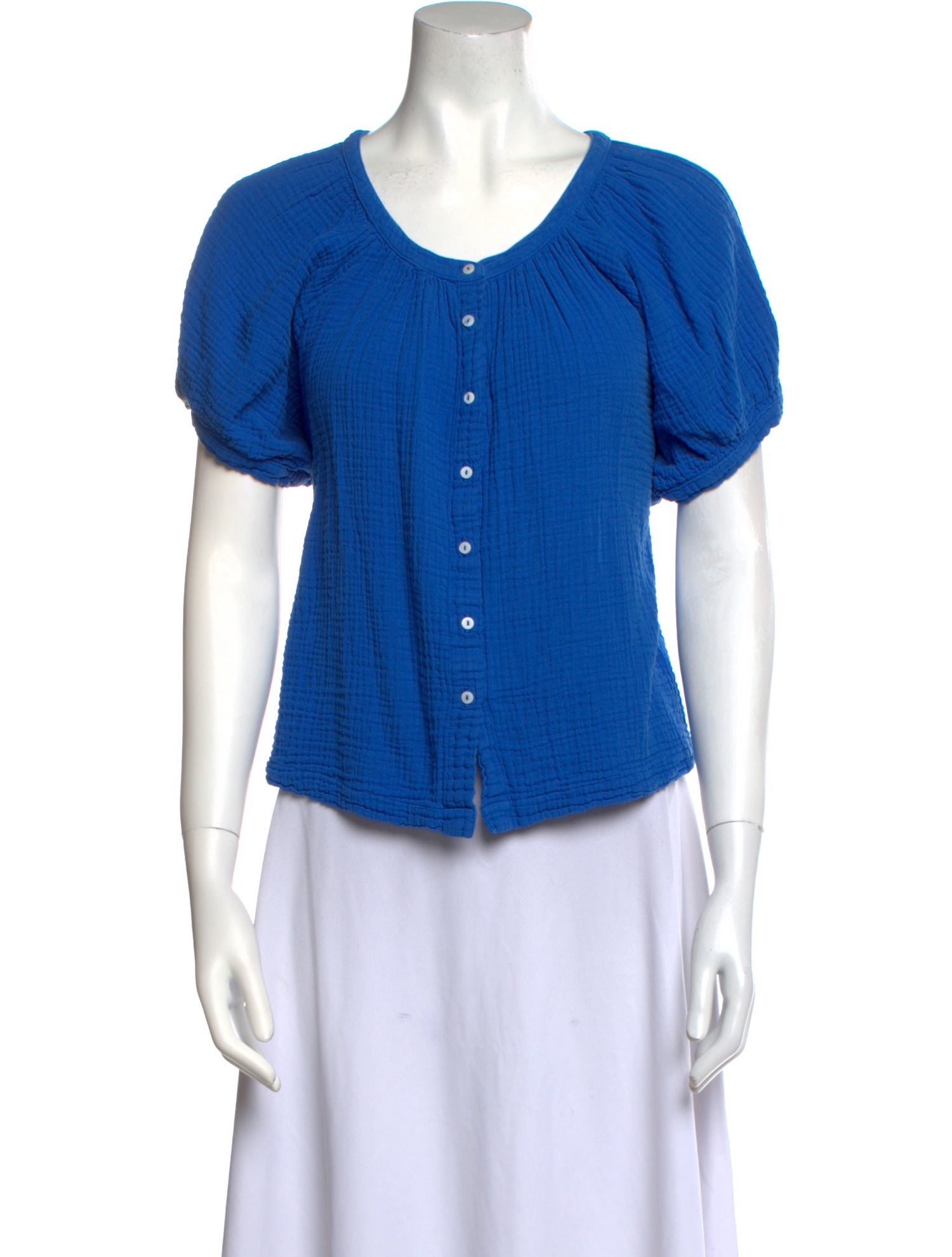 9seed Scoop Neck Short Sleeve Button-Up Top