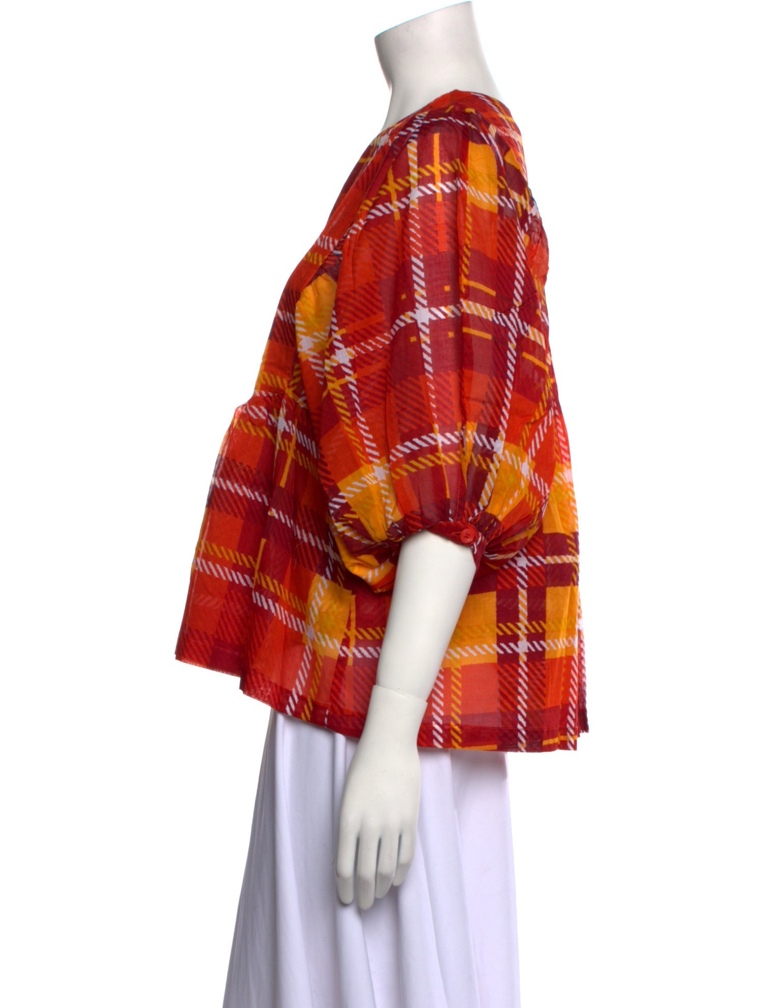 Samantha Sung Plaid Print Crew Neck Blouse