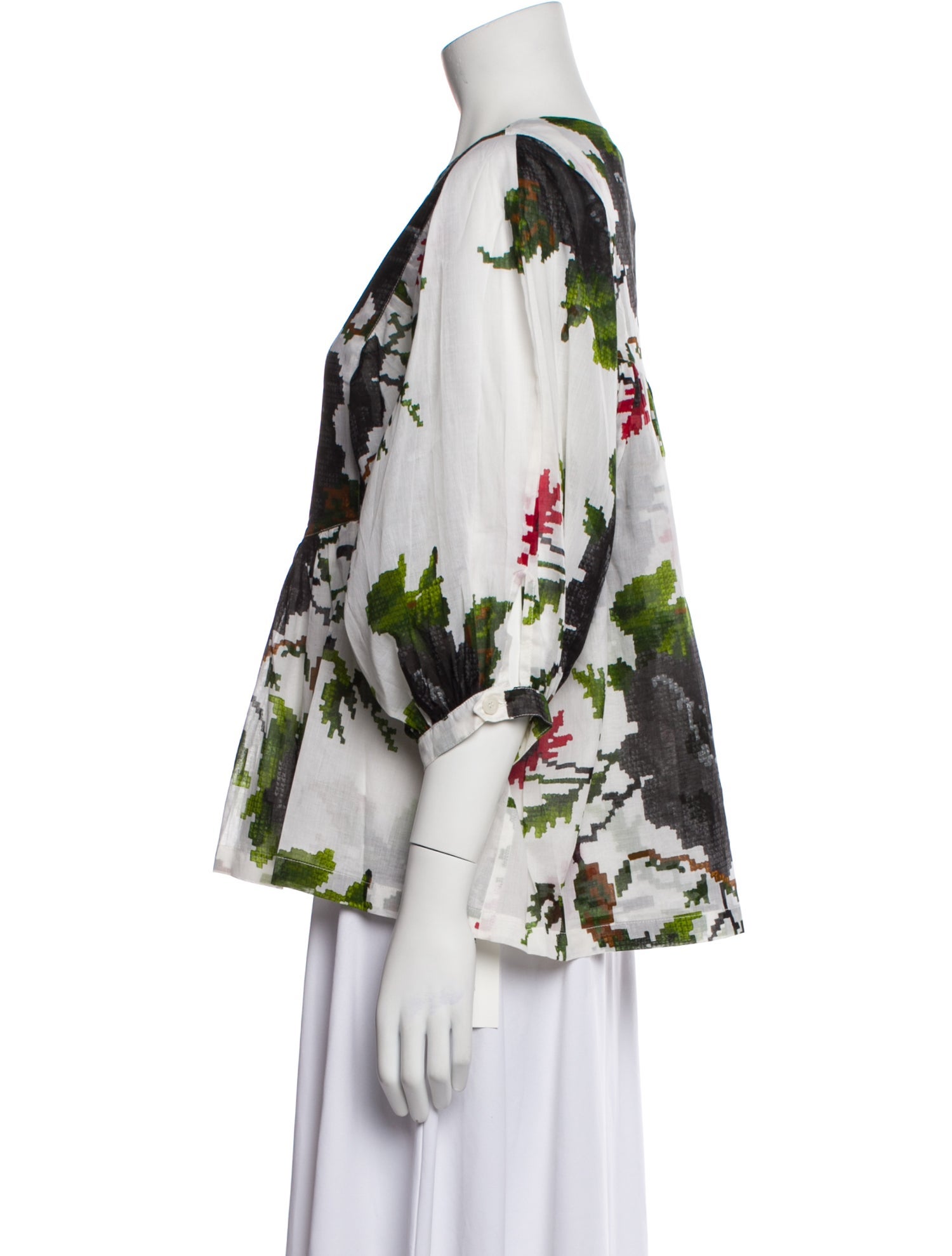 Samantha Sung Floral Print V-Neck Blouse