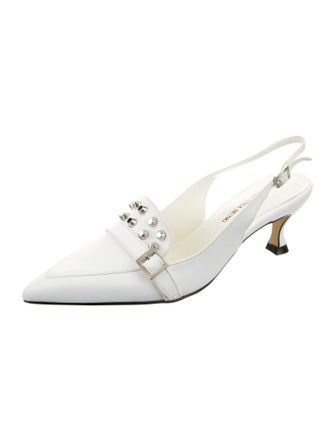 Samantha Sung Leather Studded Accents Slingback Pumps