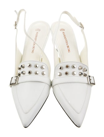 Samantha Sung Leather Studded Accents Slingback Pumps