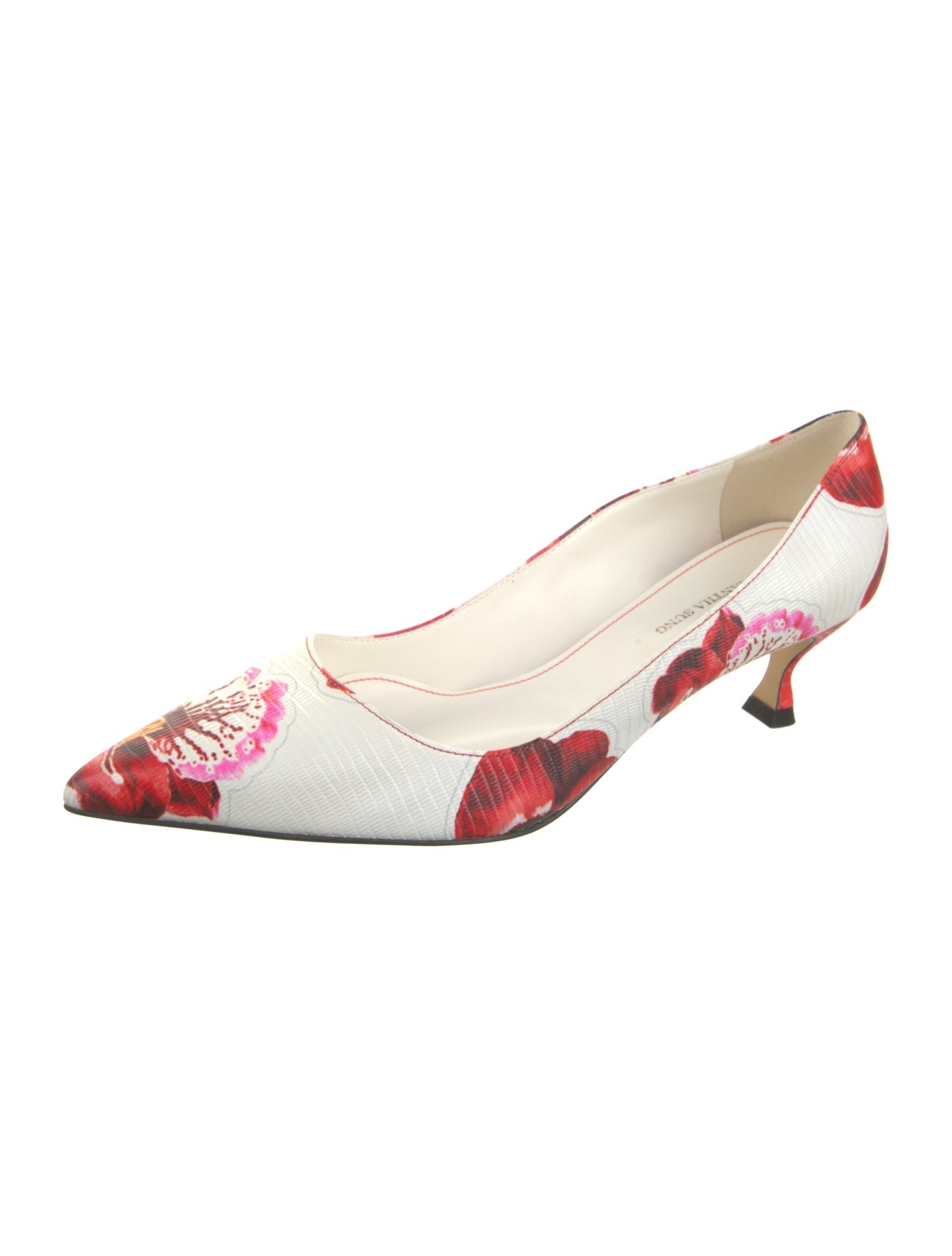 Samantha Sung Leather Floral Print Slingback Pumps