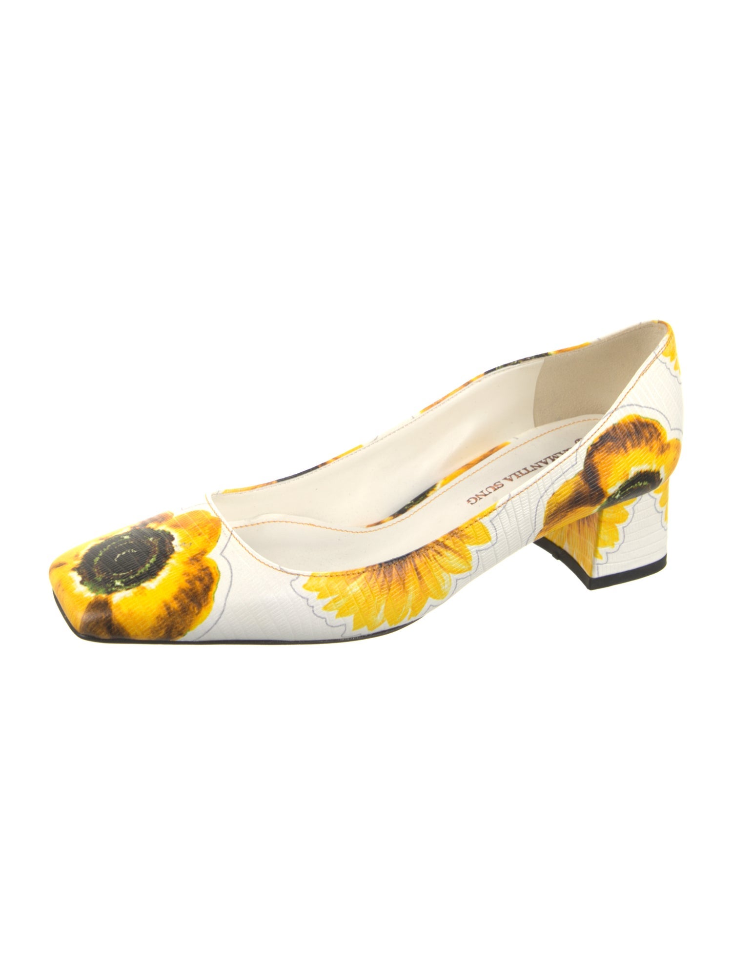 Samantha Sung Leather Floral Print Slingback Pumps