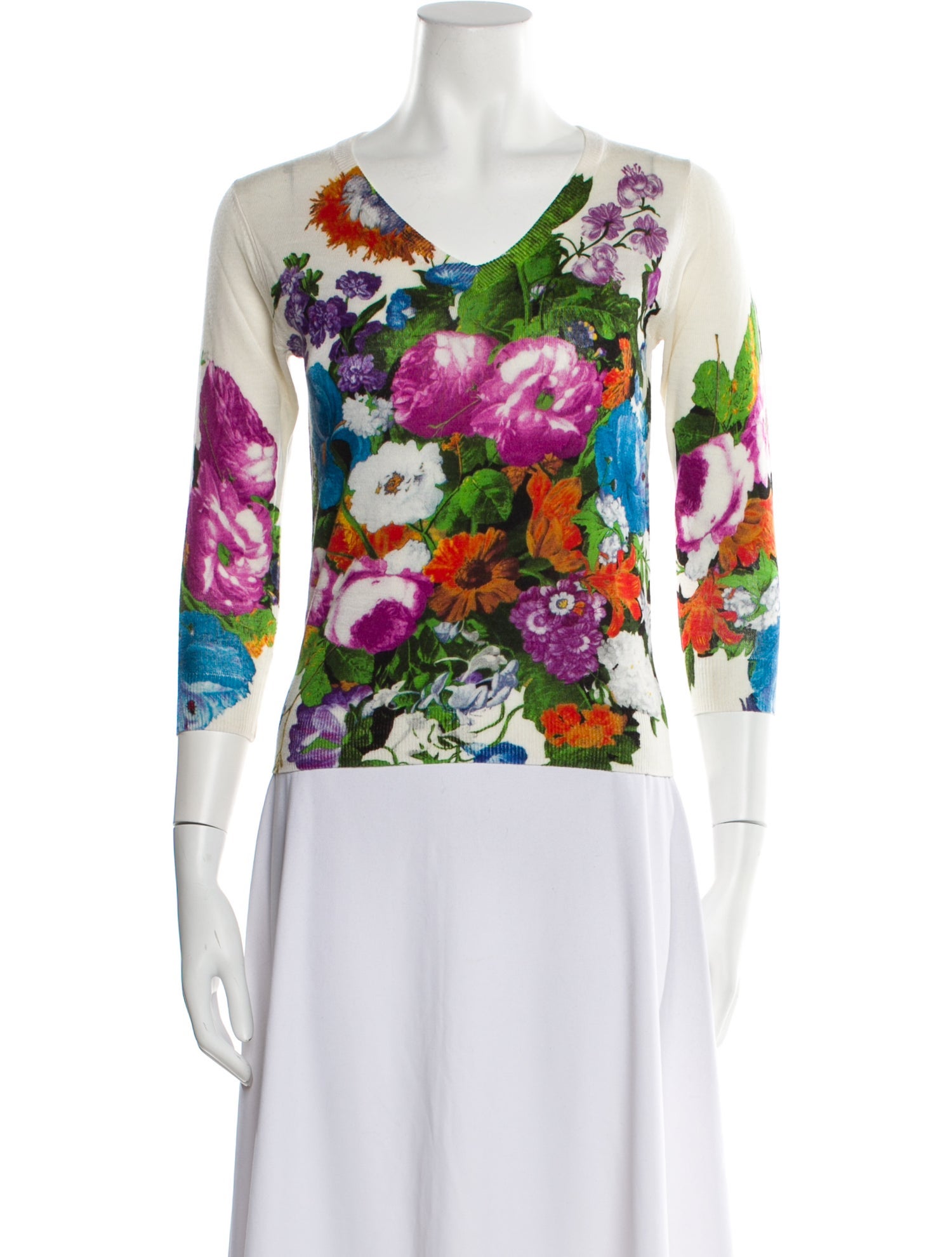 Samantha Sung Floral Print V-Neck Sweater