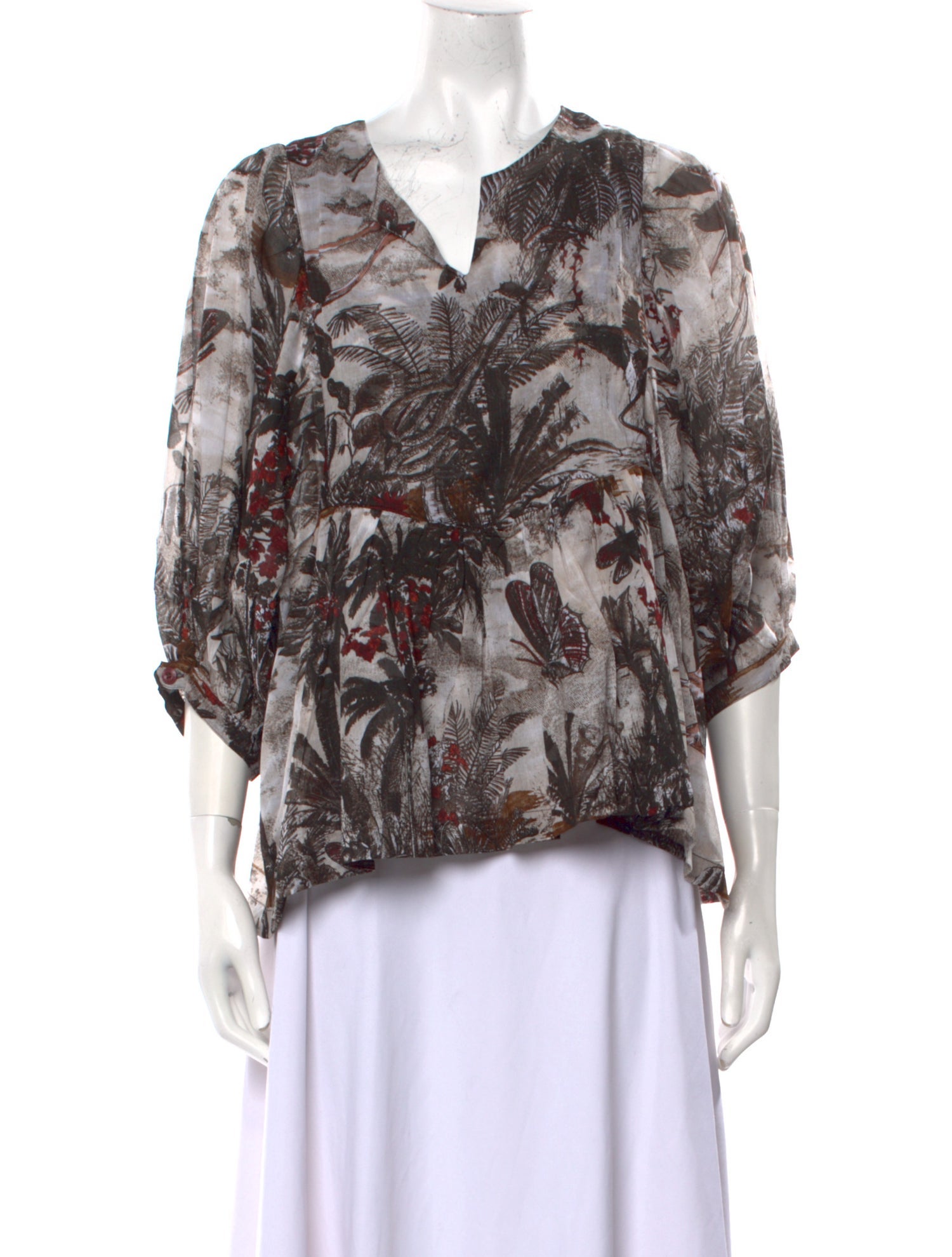 Samantha Sung Floral Print V-Neck Blouse