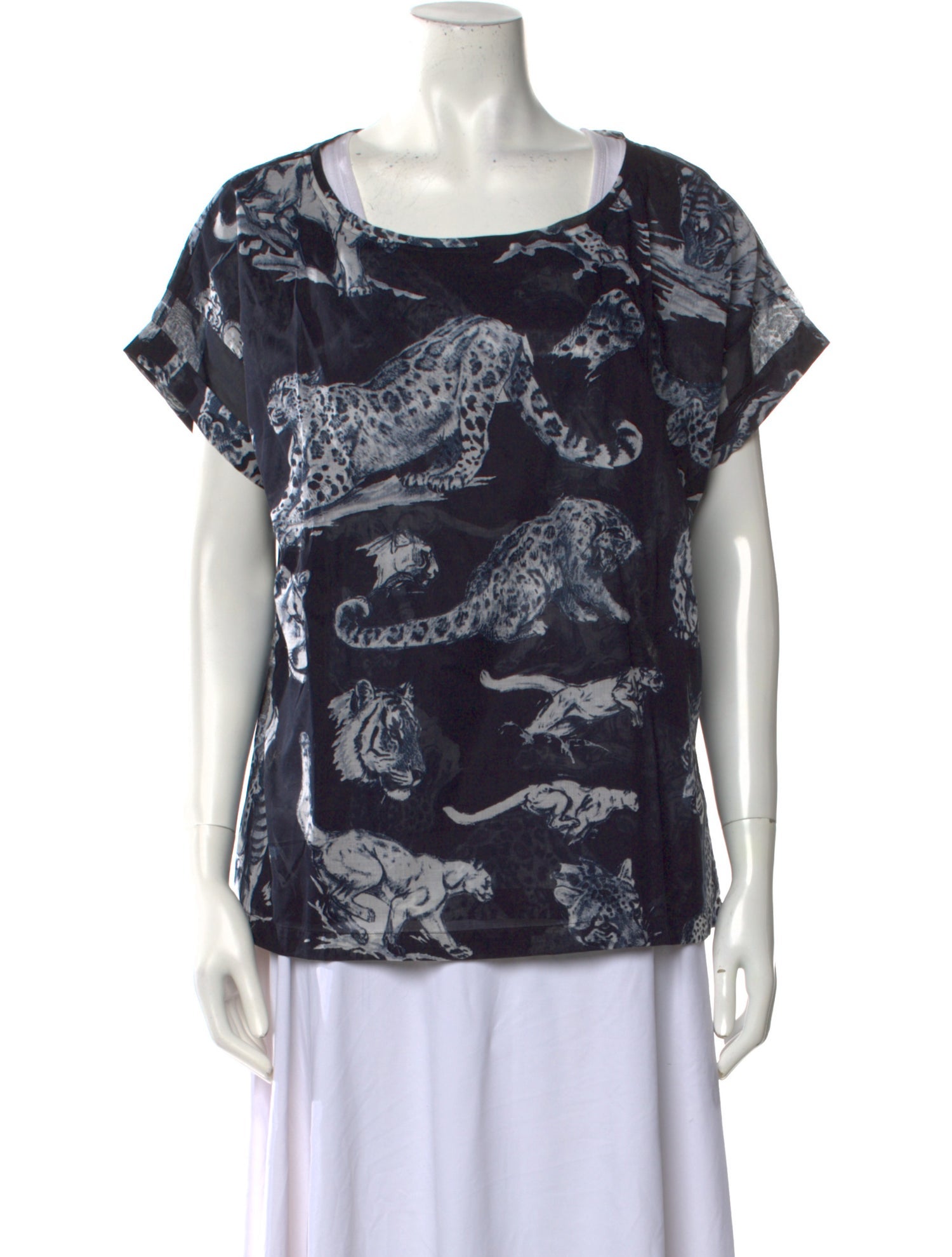 Samantha Sung Printed Bateau Neckline Blouse