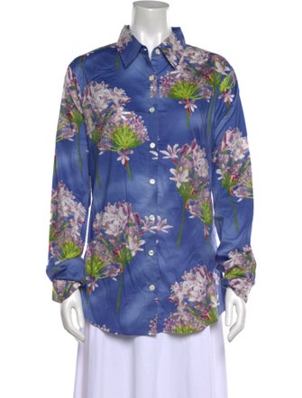Samantha Sung Floral Print Long Sleeve Button-Up Top