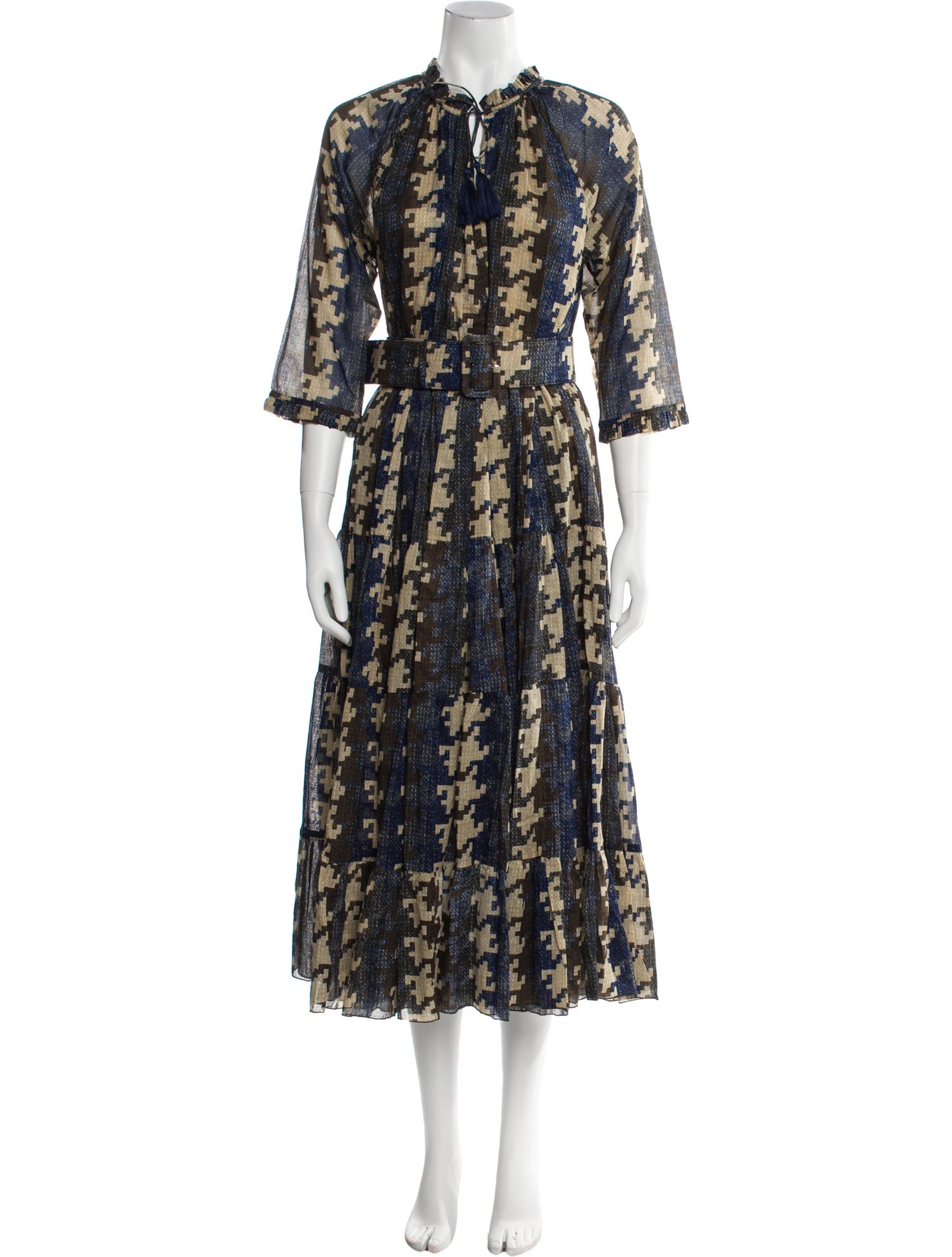 Samantha Sung Houndstooth Print Long Dress