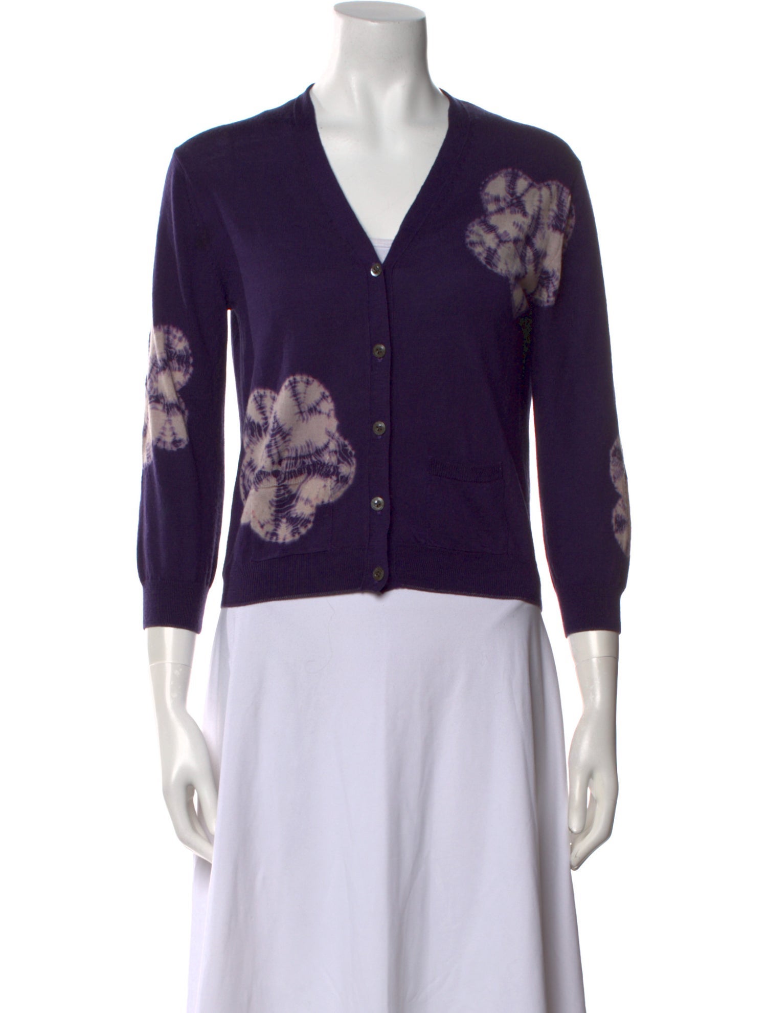 Samantha Sung Tie-Dye Print V-Neck Sweater