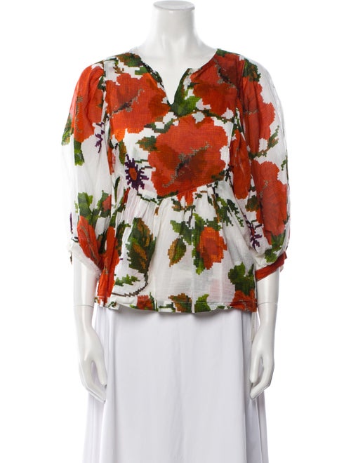 Samantha Sung Floral Print V-Neck Blouse
