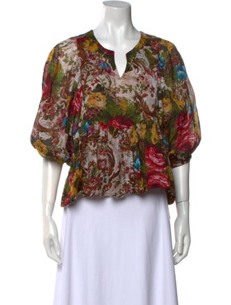 Samantha Sung Floral Print V-Neck Blouse