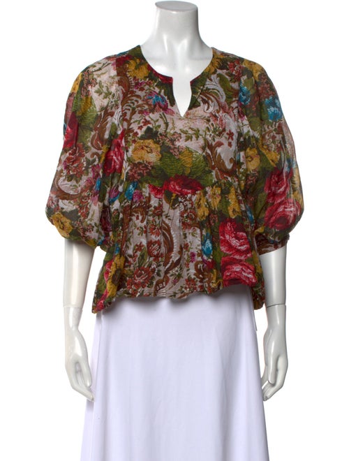 Samantha Sung Floral Print V-Neck Blouse