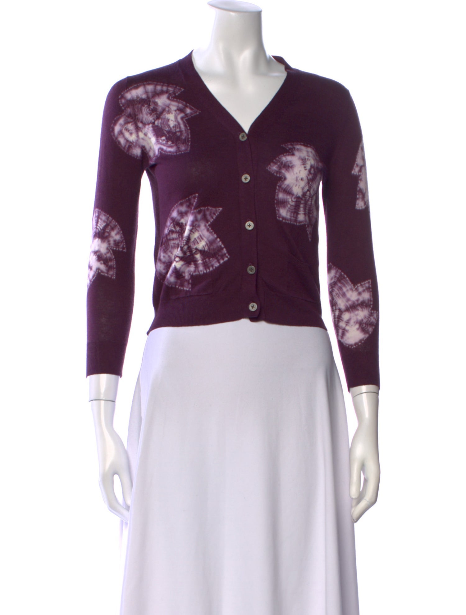 Samantha Sung Tie-Dye Print V-Neck Sweater