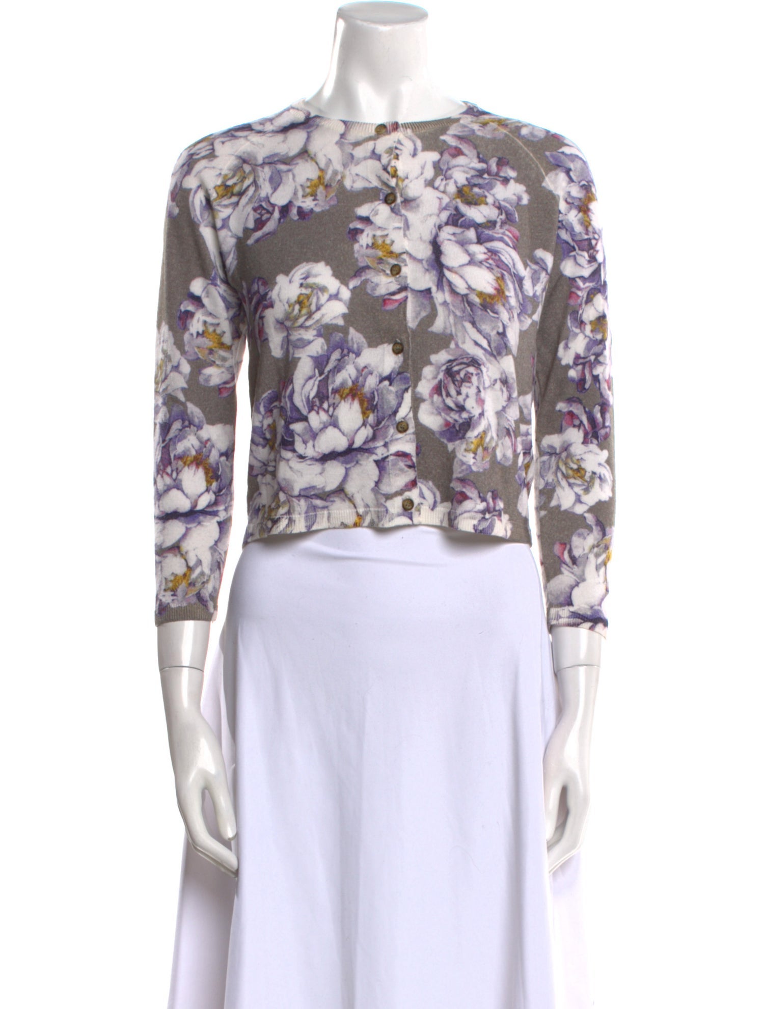 Samantha Sung Cashmere Floral Print Sweater