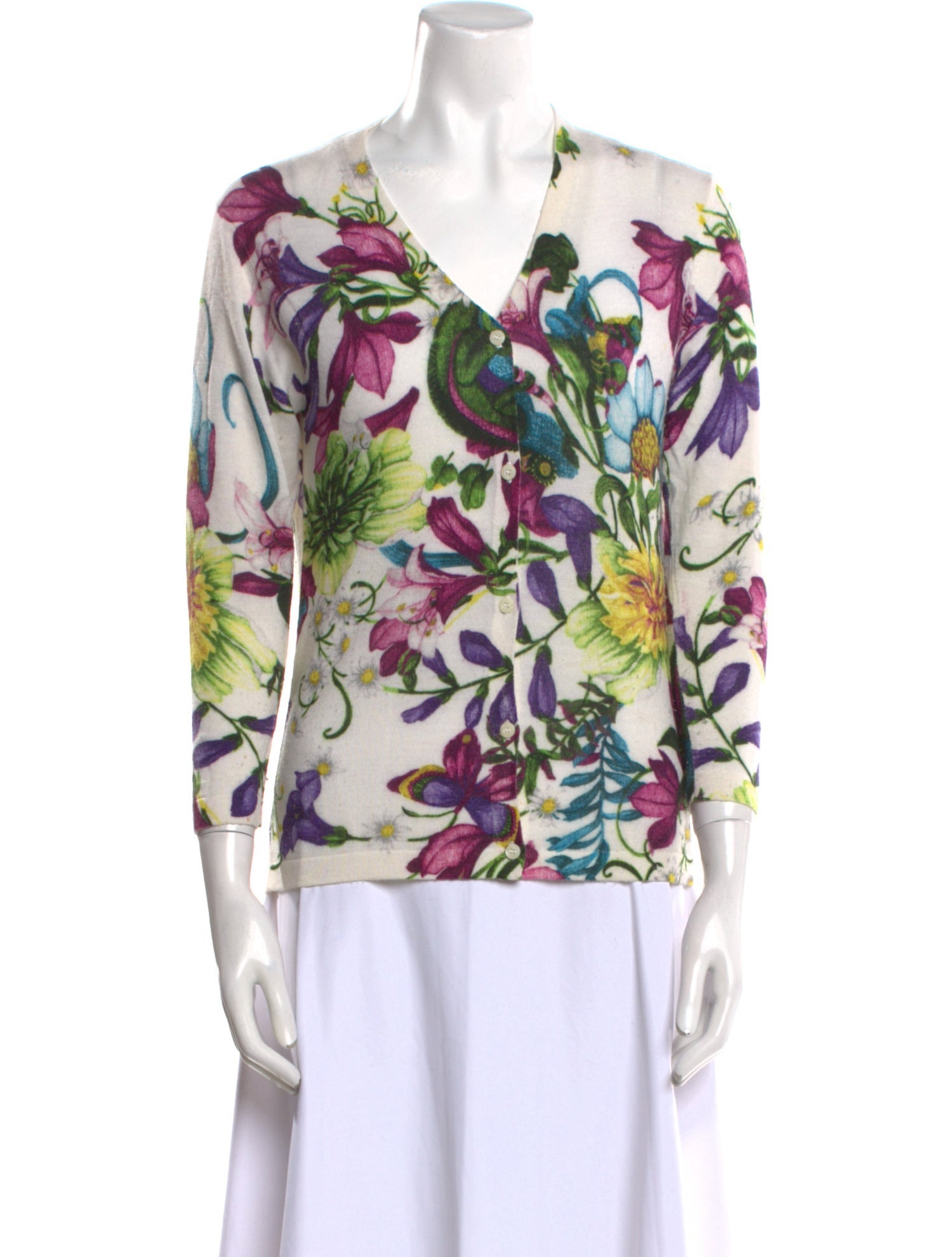 Samantha Sung Cashmere Floral Print Sweater