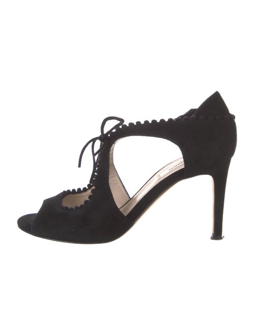 L.K. Bennett Suede Pom-Pom Embellishments T-Strap Sandals