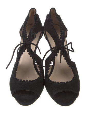 L.K. Bennett Suede Pom-Pom Embellishments T-Strap Sandals