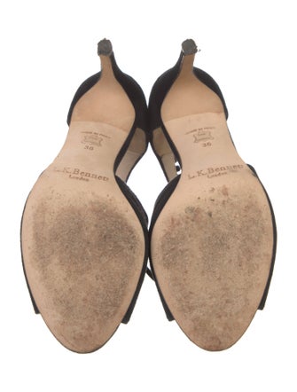L.K. Bennett Suede Pom-Pom Embellishments T-Strap Sandals