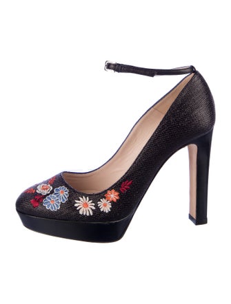 L.K. Bennett Straw Floral Print Pumps