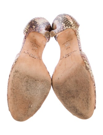 L.K. Bennett Snakeskin Animal Print T-Strap Sandals