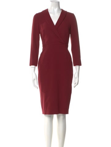 Pre-owned Lk Bennett V-neck Midi Length Dress In Burgundy