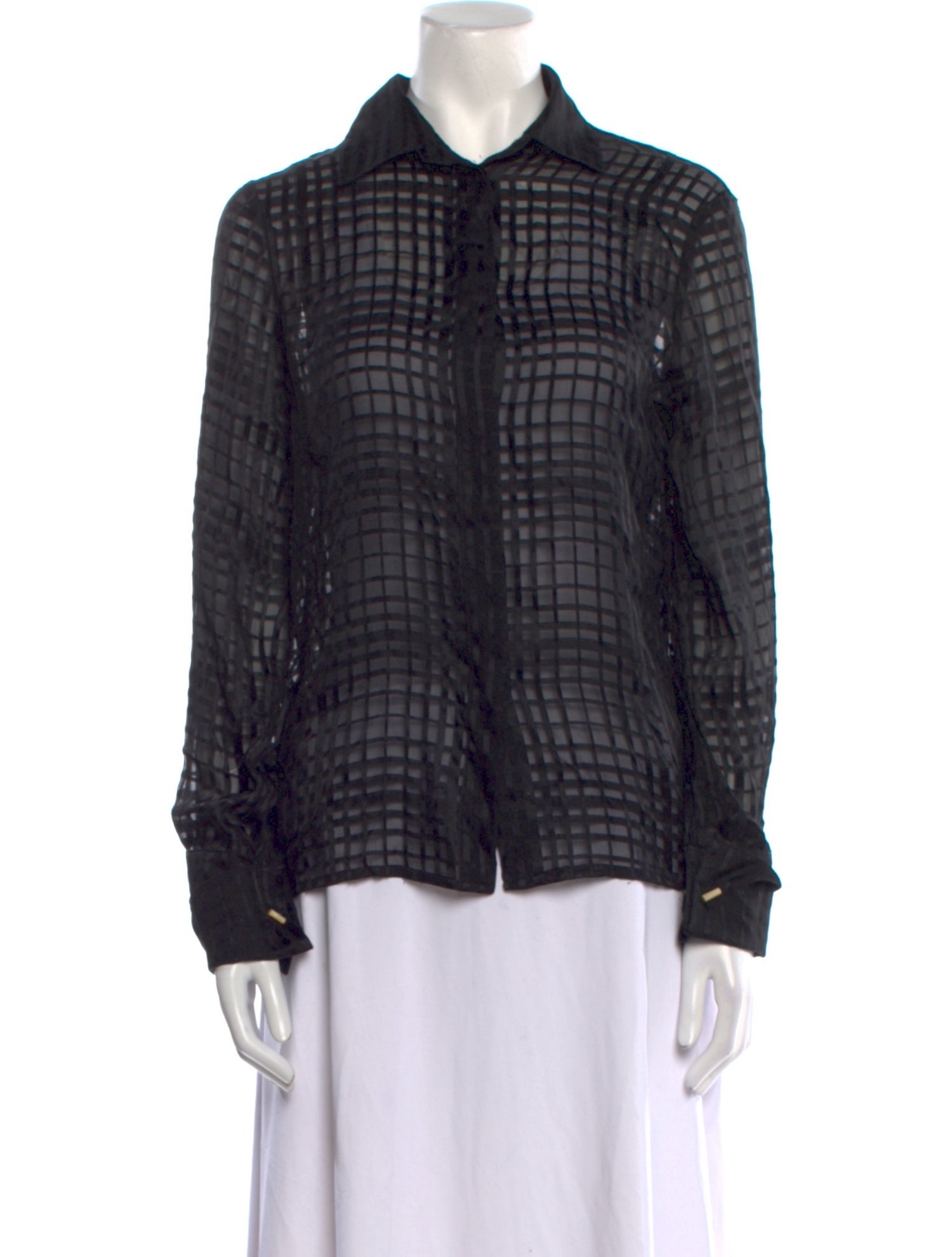 Anna Molinari Silk Plaid Print Button-Up Top