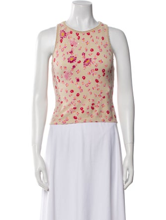 Anna Molinari Floral Print Crew Neck Crop Top