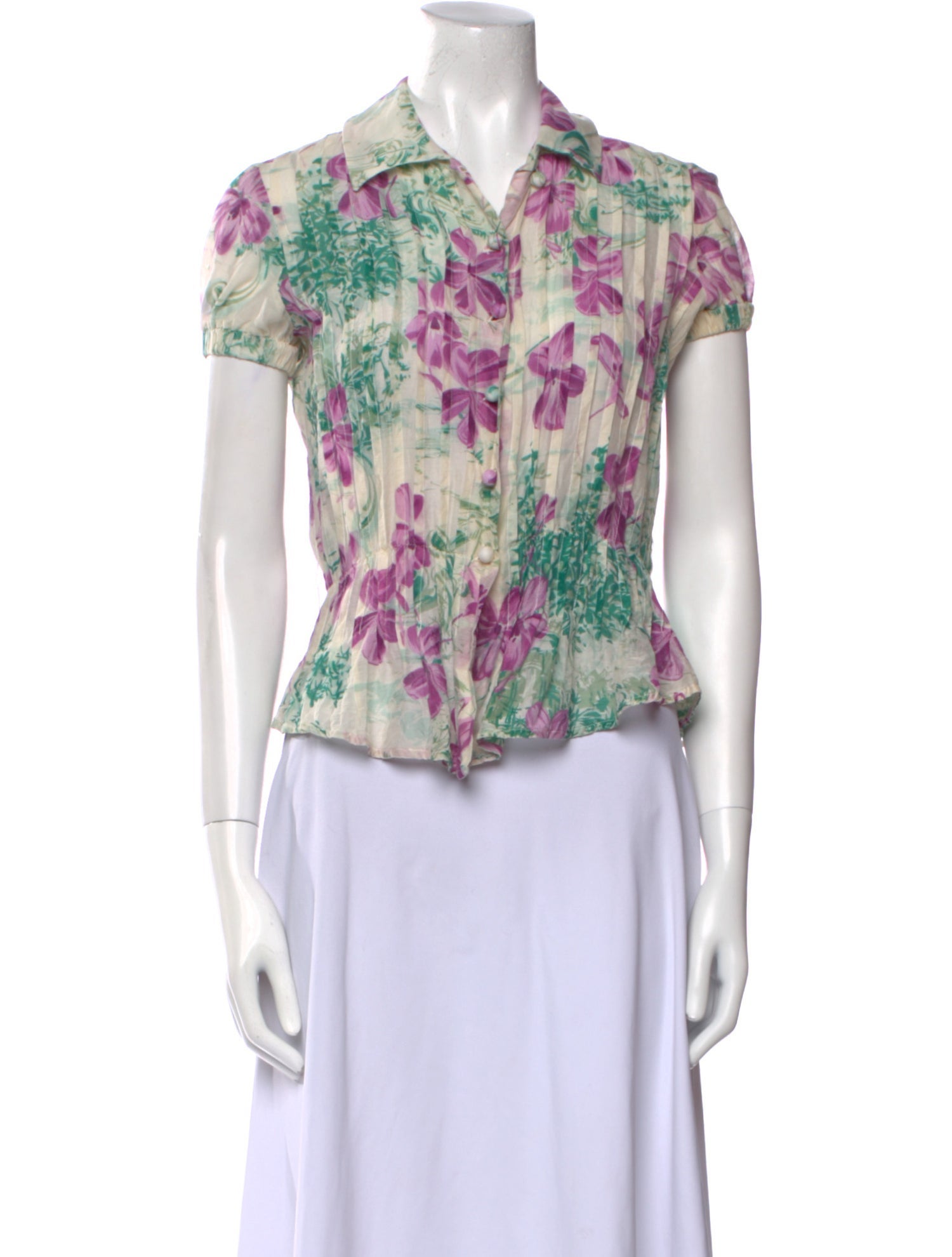 Anna Molinari Silk Floral Print Button-Up Top