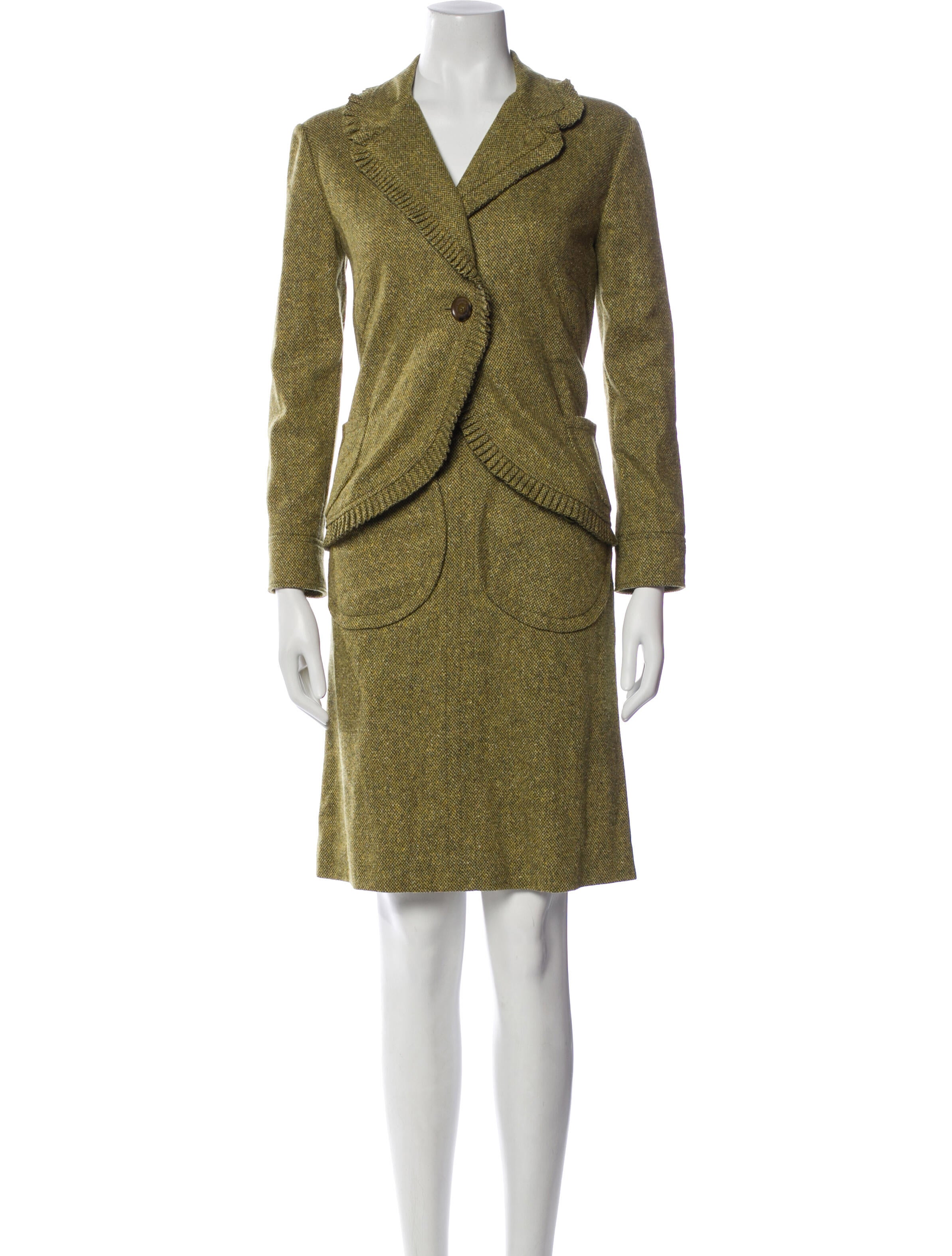 Anna Molinari Wool Tweed Pattern Skirt Suit
