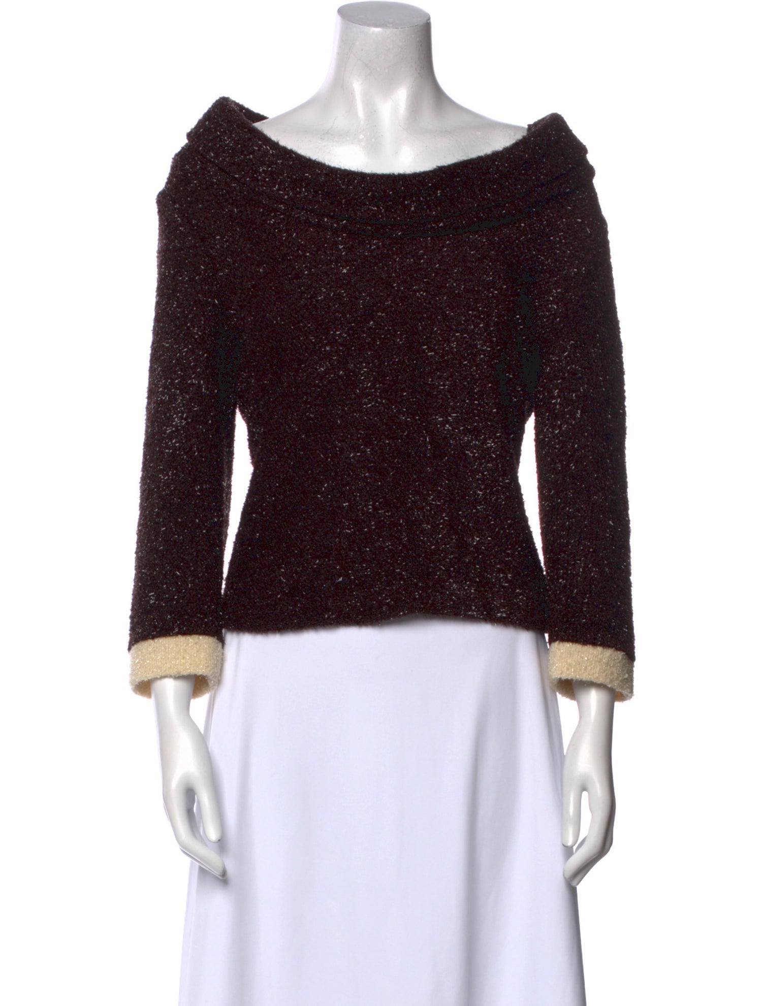 Anna Molinari Bateau Neckline Three-Quarter Sleeve Crop Top