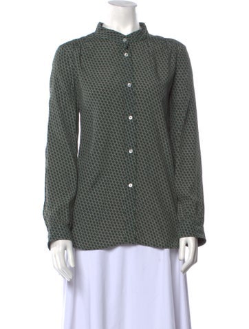A.p.c. Tops Polka Dot Print Mock Neck Button-Up Top Us8, Fr40 | M