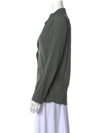 A.P.C. Polka Dot Print Mock Neck Button-Up Top