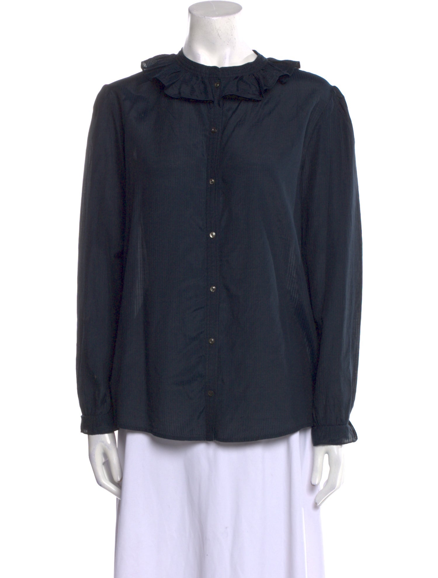 A.P.C. Crew Neck Long Sleeve Button-Up Top