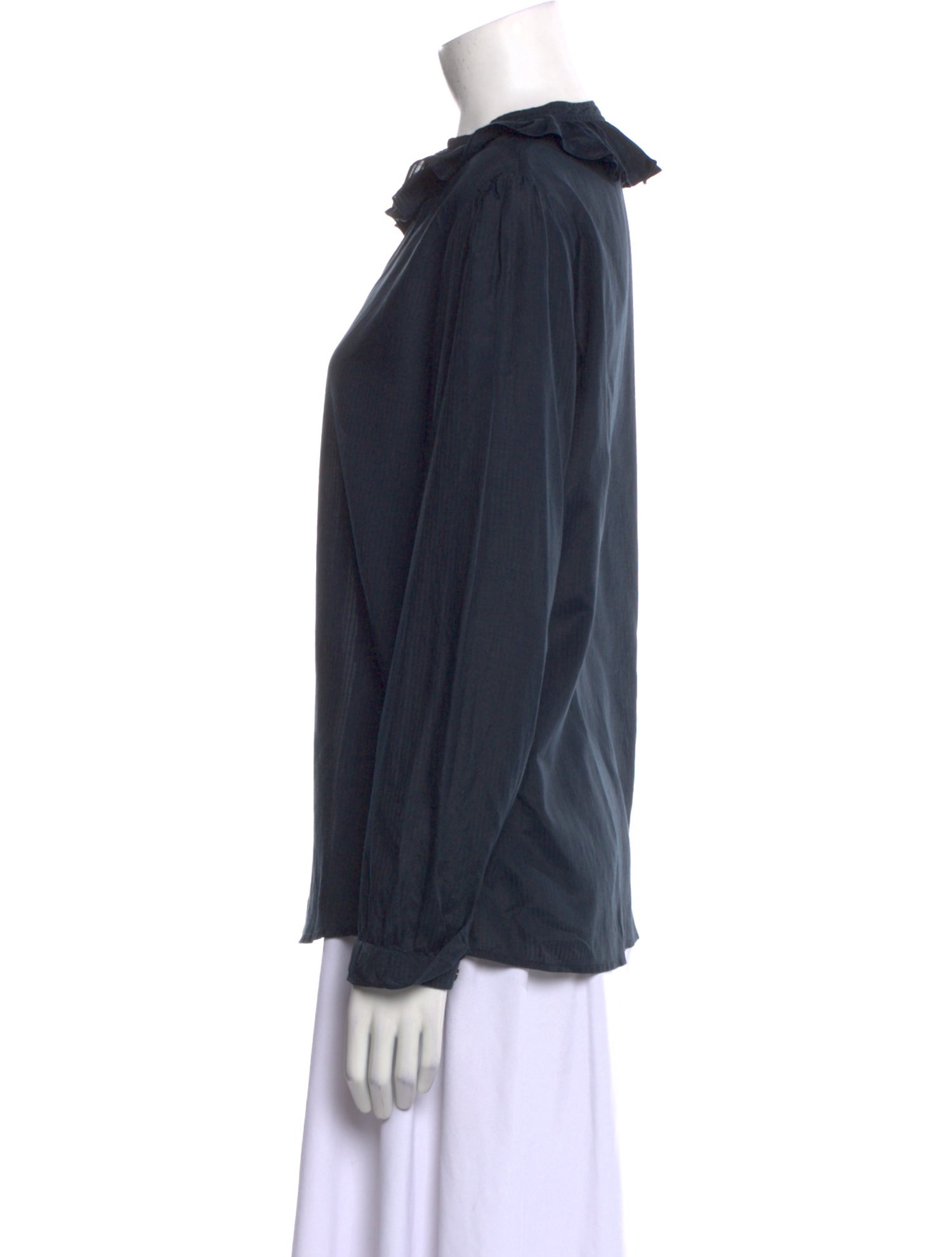 A.P.C. Crew Neck Long Sleeve Button-Up Top